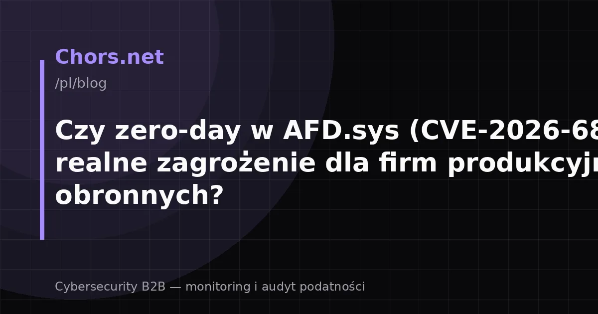 Czy zero-day w AFD.sys (CVE-2026-68820) to realne zagrożenie dla firm produkcyjnych i obronnych?