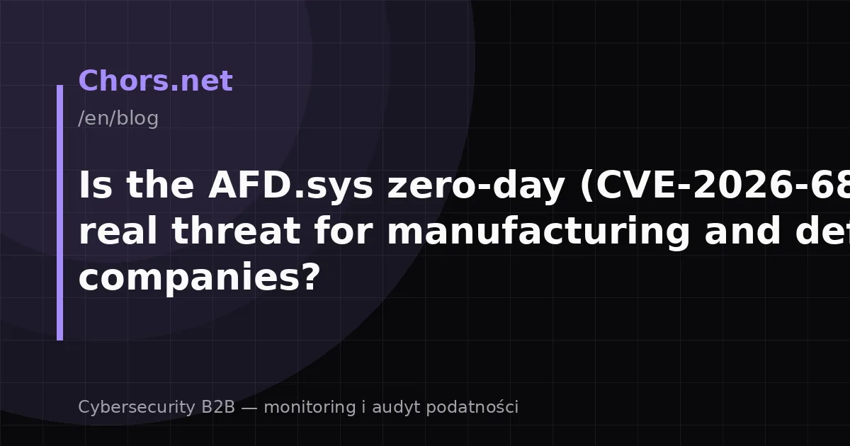 Is the AFD.sys zero-day (CVE-2026-68820) a real threat for manufacturing and defense companies?