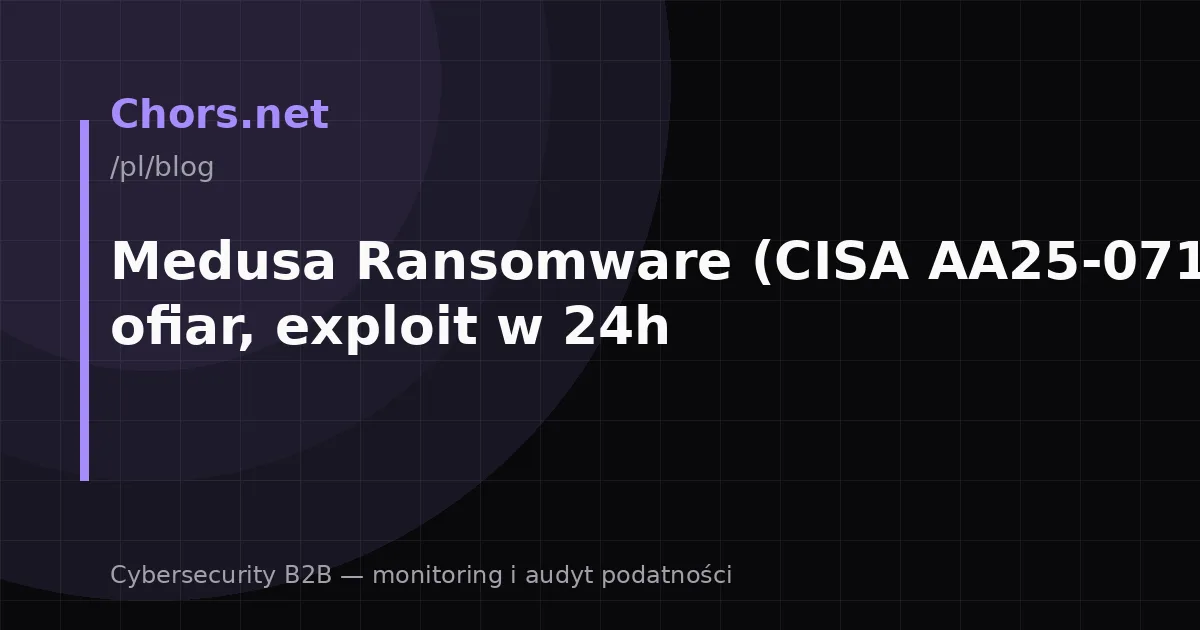 Medusa Ransomware (CISA AA25-071A): 500+ ofiar, exploit w 24h